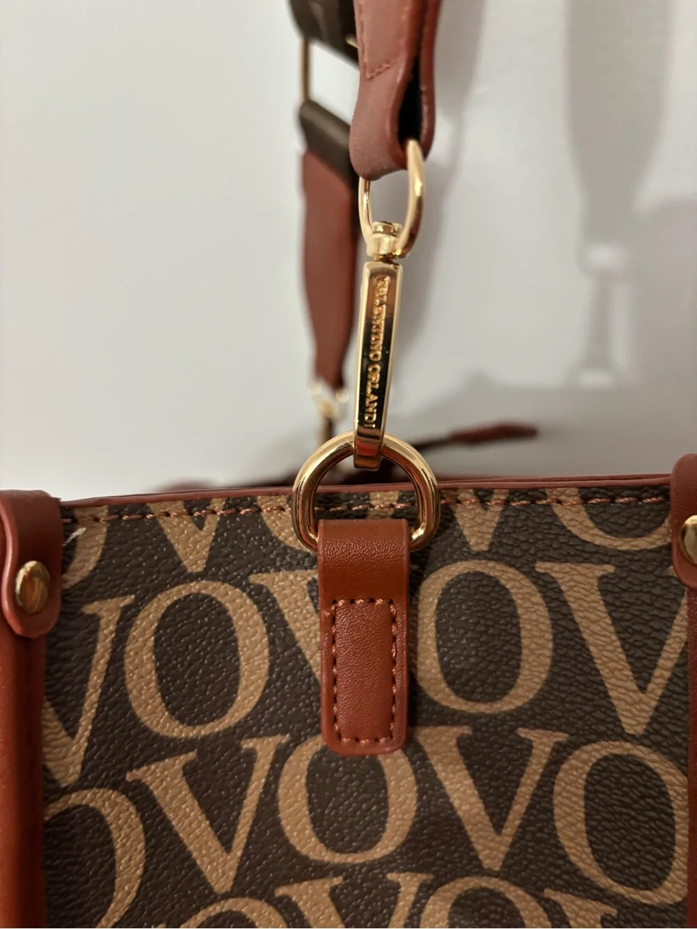 Valentino Orlandi Brown Monogram Tote Bag with Tan Trim